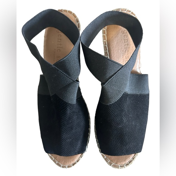 GENTLE SOULS Colleen Black Suede Leather Espadrille Wedge Sandal Size 9 - Picture 2 of 6